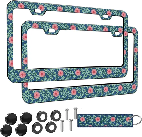 Miniatura 21 de 2 piezas Marco de matrícula azul con diseño de bosque montañoso para mujeres, marcos de etiqueta decorativa de coche azul montañoso para chicas