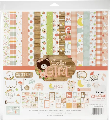 Echo Park Paper Company Baby Girl Collection Kit papel, rosa, amarillo, verde, azul, 12-x-12-Inch