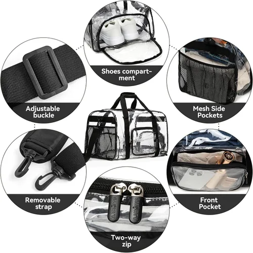 Miniatura 3 de Bolsa de gimnasio transparente grande y resistente con compartimento para zapatos, bolsa deportiva transparente aprobada para estadios con correa