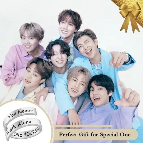 Miniatura 5 de SELOPU Bangtan - Anillo de regalo para niños Kpop Bangtan con la frase You Never Walk Alone Love YourselfJ-HopeJIMINJINJKRMSUGAV Bangtan Boys Lover