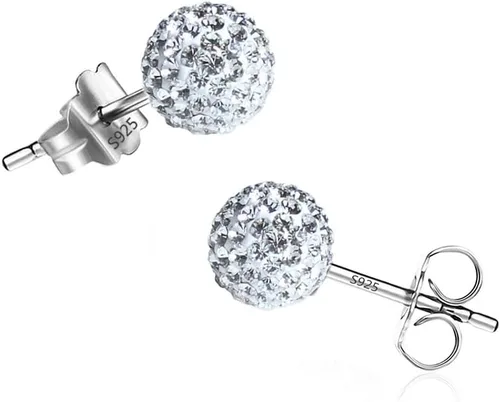 Miniatura 7 de Aretes de tuerca de plata fina 925 con bola de cristal 8 mm 10 mm