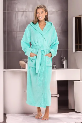 Miniatura 2 de Alexander Del Rossa - Bata de baño de felpa suave con capucha para mujer, bata larga y cálida, con capucha