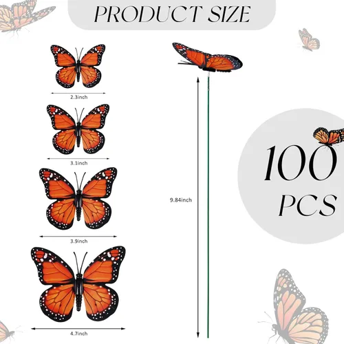 Miniatura 2 de Vicenpal 200 estacas de mariposa monarca, mariposa monarca para el día de los muertos, adornos de jardín impermeables, 4 tamaños diferentes