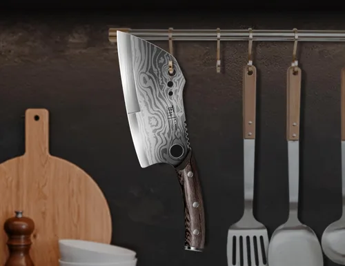 Miniatura 8 de SYOKAMI Cuchillo de chef con funda, cuchillo de carnicero de 7.7 pulgadas con pelador de hierbas, cuchillo de cortar huesos resistente, mango
