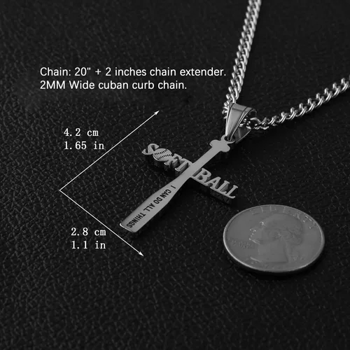 Miniatura 3 de HZMAN Colgante de cruz de murciélago de sóftbol, collar de acero inoxidable con versículo bíblico "I Can Do All Things", Acero inoxidable