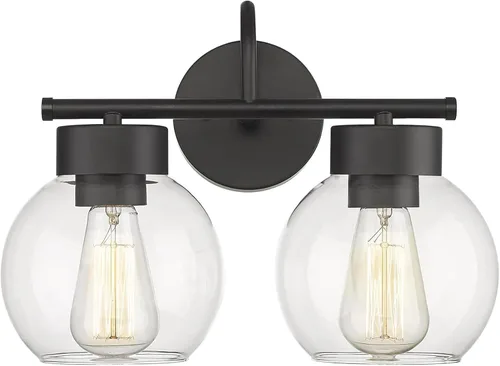 Miniatura 12 de EAPUDUN WLA1433-MBK - Lámpara de baño de 1 luz negra mate sobre espejo, luces de tocador con 1 globo de vidrio transparente, apliques de pared