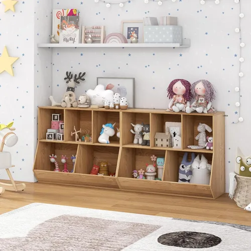 Miniatura 2 de Costzon Organizadores de juguetes y almacenamiento con estantería para libros, estante de libros infantiles de madera de 5 compartimentos, gabinete