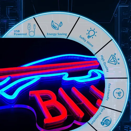 Miniatura 5 de Letreros de Neón Buffalo de Fútbol Americano Luces LED de Neón para Decoración de Pared Alimentados por USB Letrero de Luz de Neón de Equipo