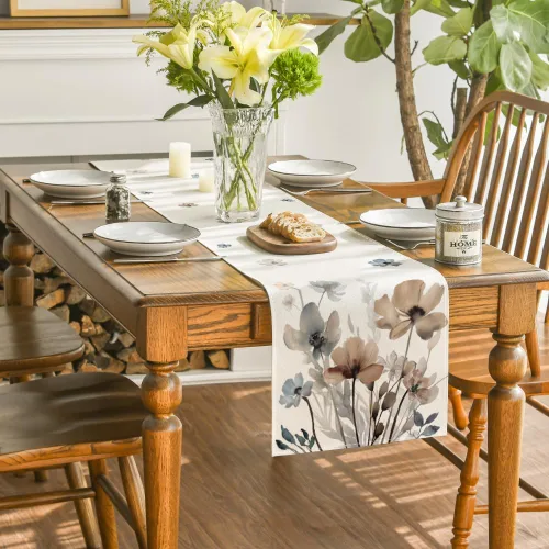 Miniatura 4 de Artoid Mode - Camino de mesa floral de amapolas marrones con hojas de primavera, decoración de mesa de cocina y comedor de temporada de verano