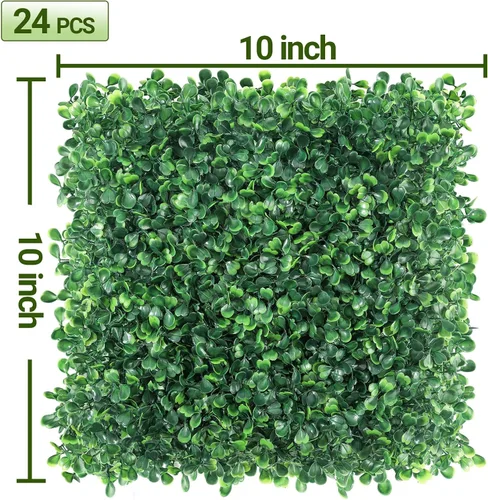Miniatura 3 de Paneles de setos artificiales de boj de 10 x 10 pulgadas, 24 piezas de pantalla de privacidad de vegetación sintética, decoración de pared