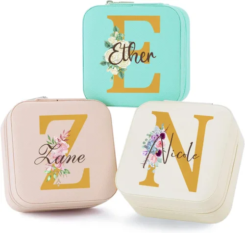 Miniatura 39 de Joyero de regalo para dama de honor, pequeño estuche de viaje personalizado de piel sintética portátil, cajas de propuestas de dama de honor, mini