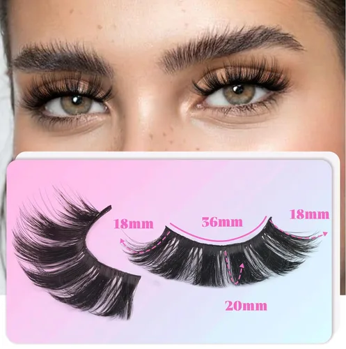 Miniatura 2 de Losha 6 pares de pestañas postizas esponjosas para mujer, 0.787 in de largo, dramáticas tiras de visón sintético, paquete de pestañas 5D para un
