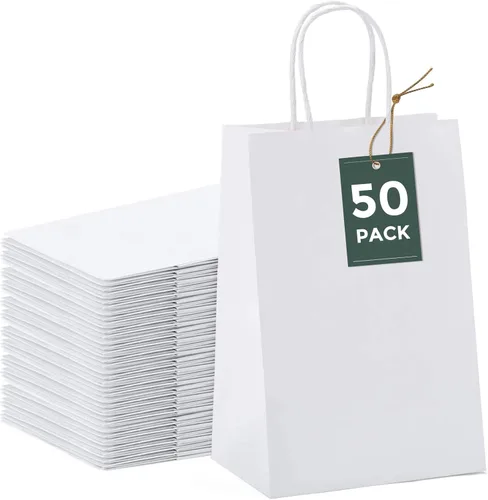Miniatura 9 de GSSUSA Bolsas de papel negras de 8 x 4.25 x 10.5 pulgadas, 20 unidades, bolsa de papel de regalo con asas a granel, regalo de graduación, papel