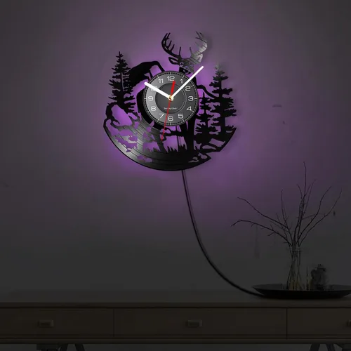 Miniatura 7 de Cabin Deer - Reloj de pared con 7 colores cambiantes, reloj de caza de ciervos de 12 pulgadas, silencioso, funciona con pilas, bosque y vida Con luz