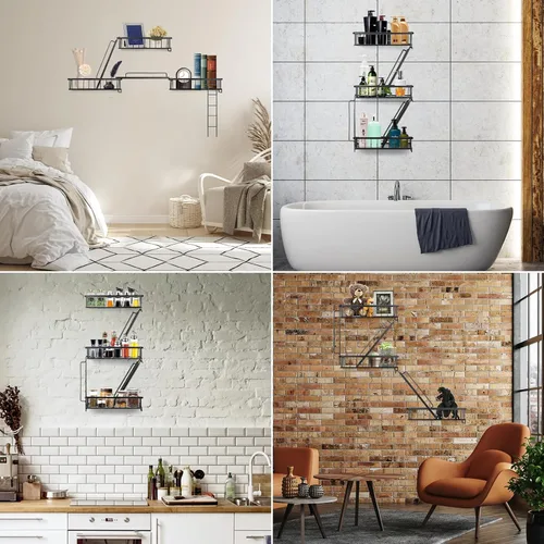 Miniatura 3 de SweetSage Estante de Pared para Salida de Emergencia - Estante Decorativo de Escalera de Nueva York, Estante Flotante de Arte de Pared en Metal Negro