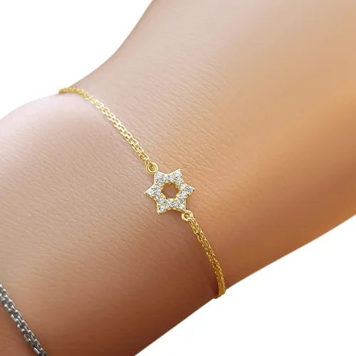 Miniatura 3 de Jewish Star David Bracelet in Yellow Gold Plate for Everyday Wear