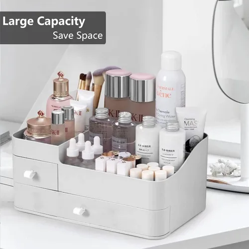 Miniatura 6 de Escritorio de maquillaje organizador de cosméticos con cajones para cepillos, sombra de ojos, lociones, lápiz labial y esmalte de uñas, ideal
