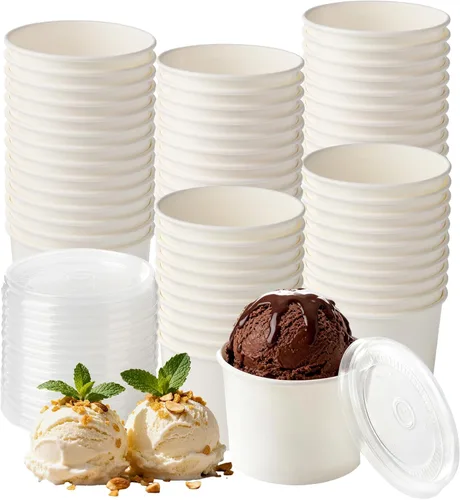 Miniatura 16 de 200 unidades, Tazas de papel para helado de 4 onzas, Tazas de yogur congelado, Cuencos de postre, Suministros para postre congelado (Blanco)