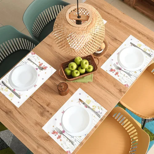 Miniatura 7 de Juego de 6 manteles individuales para primavera y verano, diseño floral, antideslizante, resistente al calor, tela de lino de algodón, cuadrados