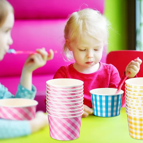 Miniatura 7 de Gerrii 60 vasos de papel desechables de 9 onzas, tazas de helado a granel, suministros de fiesta de cuadros de búfalo, taza de papel