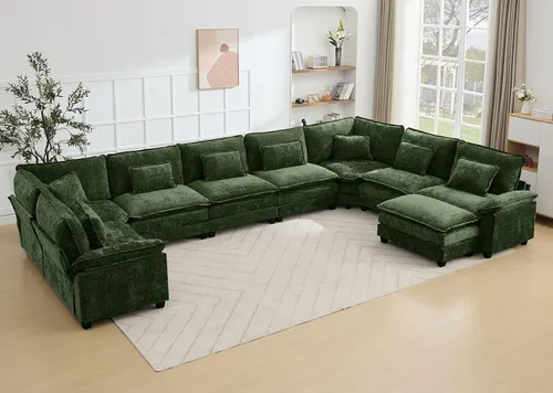 Miniatura 48 de Juego de sofá seccional modular de gran tamaño, sofá de nube convertible de asiento profundo, sofá esquinero grande en forma de L con cojines Beige