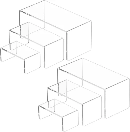 Miniatura 12 de NIUBEE Juego de 2 Elevadores de Acrílico para Exhibir Figuras Funko POP, Soportes Transparentes para Pasteles para Decoraciones de Mesa de Postres