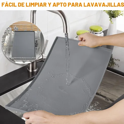 Miniatura 7 de Hubulk Tapete de alimentación para perros, 100% impermeable, de silicona de grado alimenticio, mantel individual para alimentos y agua para Gris
