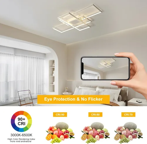 Miniatura 8 de GEADI Lámpara de techo moderna regulable, lámpara de techo LED blanca de 35.4 pulgadas con control remoto, accesorio de iluminación rectangular