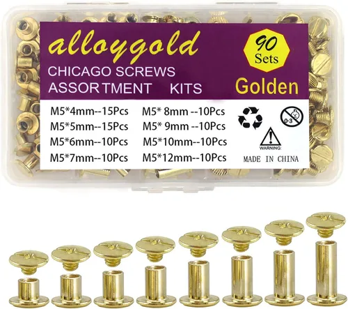 Miniatura 19 de ALLOYGOLD Tornillos Chicago de bronce remaches de cuero surtidos, 8 tamaños de remaches de tornillo, tornillos Chicago para decorar y reparar cuero