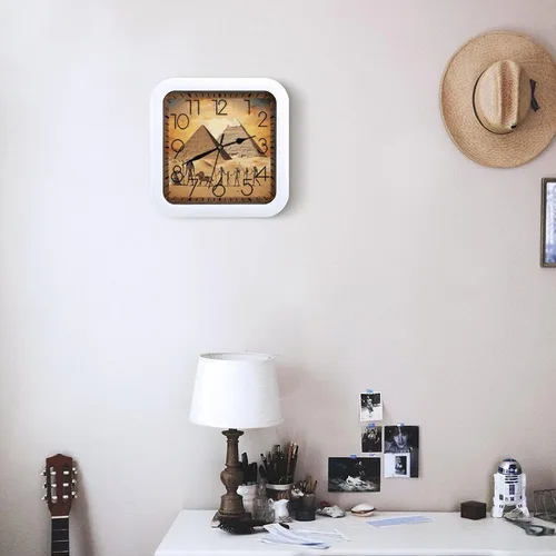 Miniatura 6 de 10" Square Modern Wall Clock,Ancient Egypt Print Kitchen Clocks Wall Battery Operated,Silent Non Ticking Unique Funny Cute Wall Clock for Living