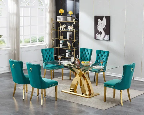 Miniatura 22 de Mesa de comedor de cristal para 6-8 personas, mesa rectangular de comedor de cocina de 70 pulgadas con tapa de vidrio templado y base de acero