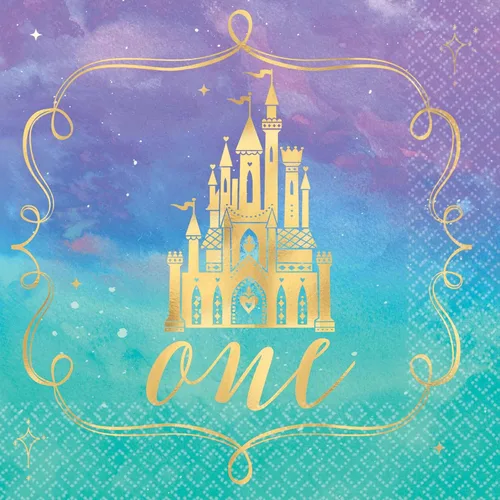 Disney Princess - Servilletas de papel para bebidas de primer cumpleaños, 5 x 5 pulgadas (paquete de 16), servilletas vibrantes y divertidas,