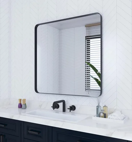 Miniatura 15 de VocalStar - Espejo de baño negro para pared, espejo de tocador de pared de baño con marco de metal rectangular redondeado de 24 x 36 pulgadas