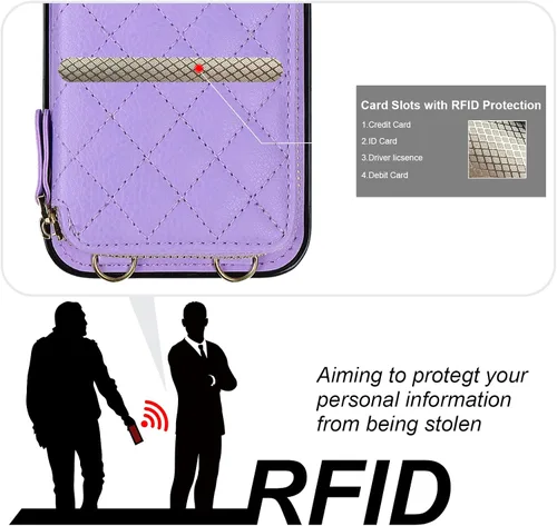 Miniatura 3 de Bocasal Funda tipo cartera cruzada para iPhone 14 Plus, bloqueo RFID, de piel sintética, con cremallera, funda tipo cartera con función atril