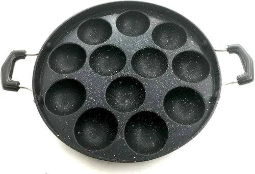 Miniatura 6 de Sartén antiadherente Appam – 12 hoyos con tapa de acero inoxidable para Appam, Paniyaram, Aebleskiver y Paddu Mango resistente al calor Appe Maker