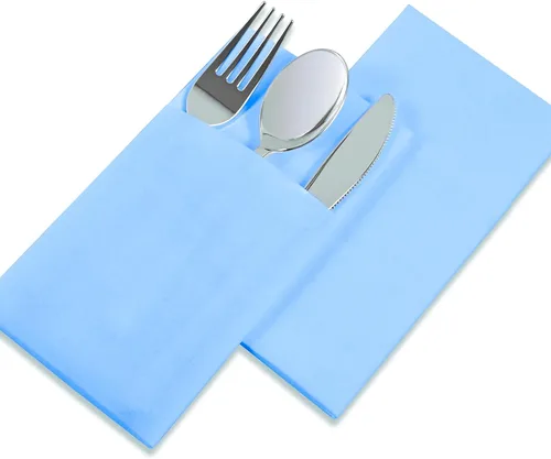 Miniatura 3 de Servilletas desechables de color azul menta, paquete de 50 servilletas de papel de tacto de lino con bolsillo integrado para cubiertos, tela