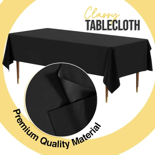 Miniatura 3 de Exquisite Mantel rectangular de plástico negro de alta calidad, 66% más grueso, 0.5 mil, paquete de 48 manteles negros de 54 x 108 pulgadas, mantel