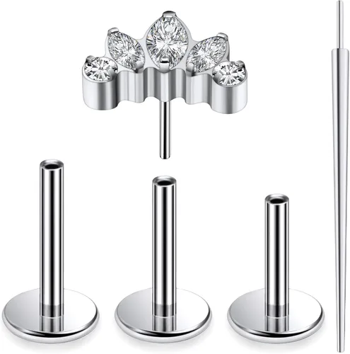 Miniatura 18 de 20G 18G 16G Astm F136 - Aretes de titanio sin rosca con parte trasera plana, tragus hélice, caracola, piercing, nariz, labio, hélice, cartílago