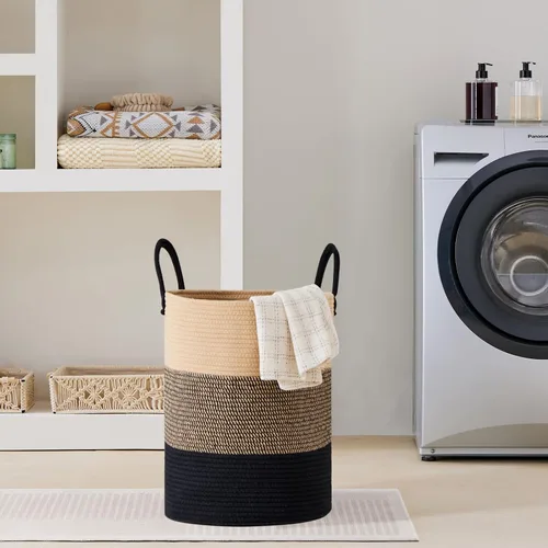 Miniatura 7 de VIPOSCO Cesta de lavandería grande, cesta de almacenamiento de cuerda tejida alta para mantas, juguetes, ropa sucia en la sala de estar, baño