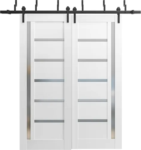 Miniatura 10 de Puertas corredizas de 48 x 96 pulgadas Quadro 4088 gris Nebraska con vidrio esmerilado Juego de herrajes resistentes de 6.6 pies Puertas