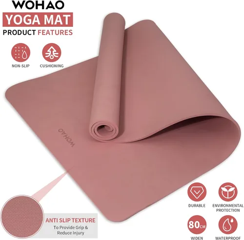 Miniatura 2 de Extra Wide & Thick 8mm Yoga Mat, 72"x31.5" Large Non Slip Exercise Mat, Premium POE Material for Superior Cushioning & Stability, with Strap for Rosa