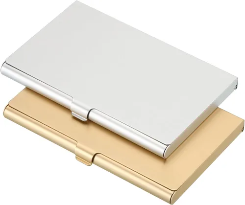 PATIKIL Titular de la tarjeta de visita, titular de la tarjeta del metal de aluminio para la tarjeta de crédito de la tarjeta de, Dorado, plateado,