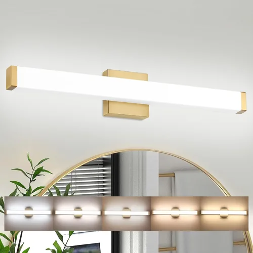 Miniatura 15 de Lámpara de tocador de baño de níquel cepillado, cuadrada, LED, 60 cm (24 pulgadas), 14 W, luz blanca natural, 4000 K, barra de luz para espejo