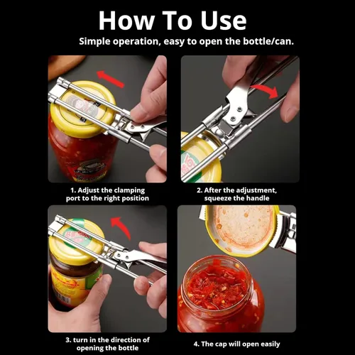 Miniatura 4 de Abridor de tarros ajustable, abrebotellas manual multifuncional de acero inoxidable, abridor de latas, agarrador de tapa de frasco, herramienta