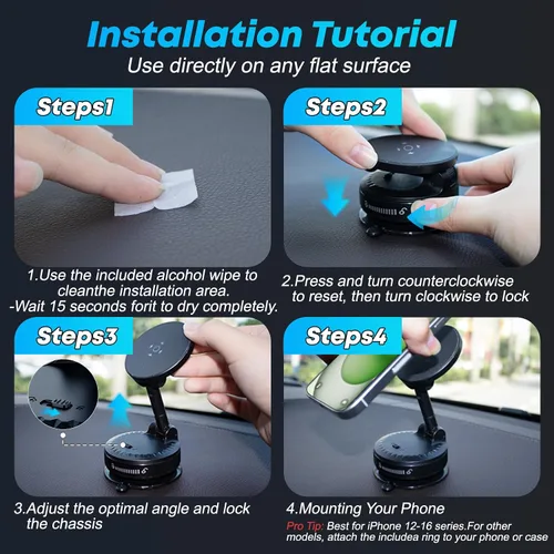 Miniatura 7 de Soporte de teléfono para automóvil [108 libras de succión más fuerte y 3600 gf magnético más fuerte] Soporte magnético ajustable de 360°