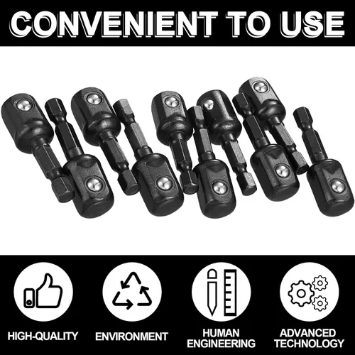 Miniatura 3 de Adaptador de impacto cuadrado para taladros, extensión de brocas de destornillador, adaptador de enchufe de impacto hexagonal para bricolaje Negro