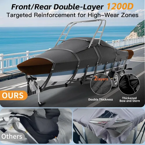 Miniatura 5 de Funda para Barco de Torre de Esquí y Wakeboard 900D Teñida en Solución 100% Impermeable con 11+6 Correas Resistentes al Viento para Cascos en V Negro