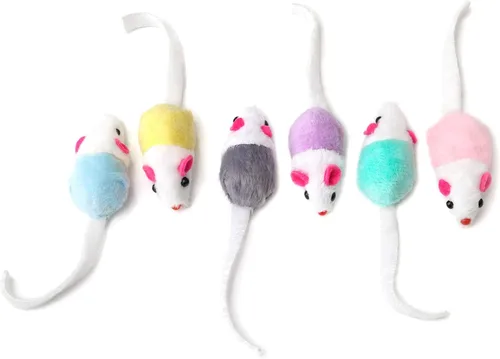 Miniatura 7 de CHIWAVA Paquete de 36 ratones interactivos pequeños de 1.8 pulgadas con sonajero de hierba gatera para gatos