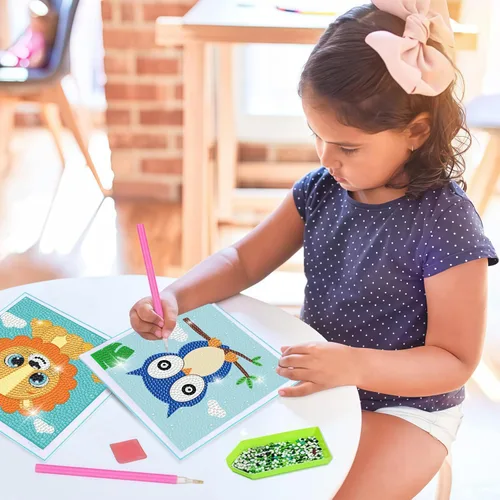Miniatura 3 de DIYGEMDOT Paquete de 6 kits de arte de diamantes para niños, lindos animales pintura de diamantes para principiantes, arte de gemas DIY 5D para Y004