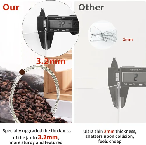 Miniatura 3 de ZOMUIA Contenedores de Café de Vidrio Herméticos Frascos de Almacenamiento de Granos de Café con Estante, 2 Piezas 44oz Organizador de Estación